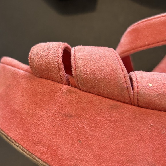 Miu Miu Suede Sandals Coral/Melon Colour Wedge Platform US 8/8.5 EU 38 1/2 - Picture 7 of 16